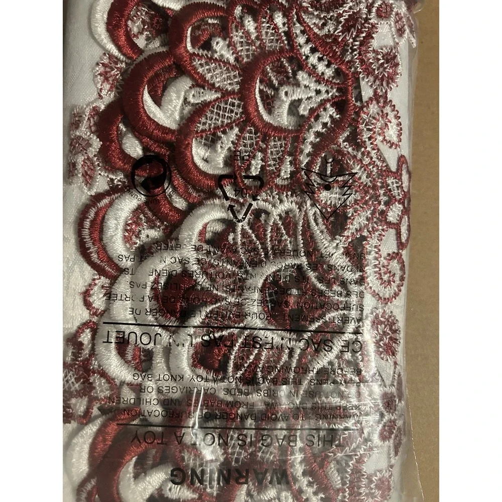 White Dark Red Jacquard Lace Table Runner 72 inches Long, Claret Dresser Scar...